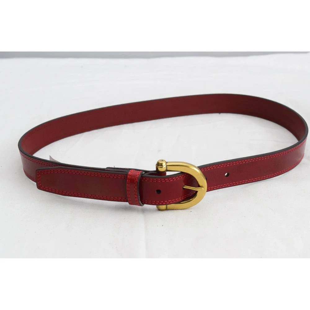 Fossil Leather Belt M Red Modern C Buckle Womens Classic Gold Hardware Rodeo